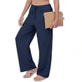 thumbnail image 5 of Hueook Women's Sweatpants Barrel Y2k Loose Casual and Linen Drawstring Pants with Pockets Navy L, 5 of 6