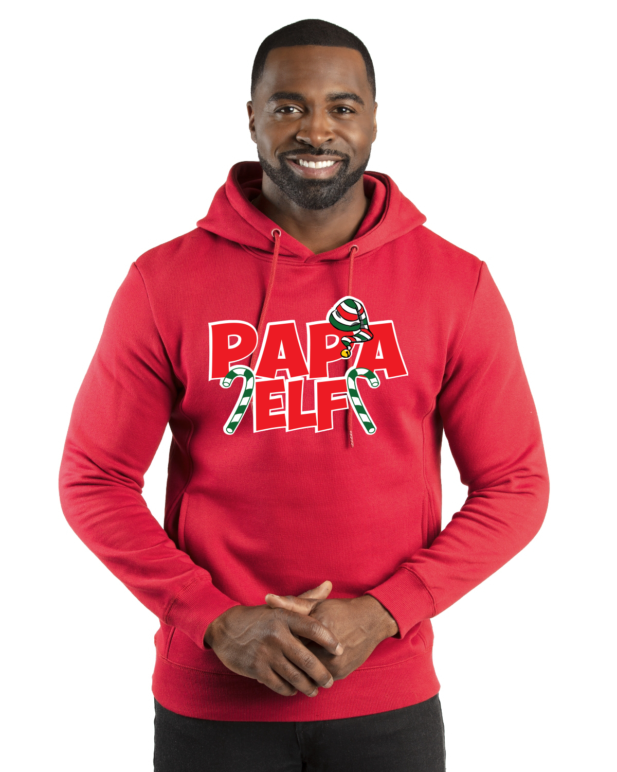 Wild Bobby Papa Elf Candy Cane Logo Ugly Christmas Sweater Premium Graphic Hoodie Sweatshirt, Red, Small, Adult Unisex