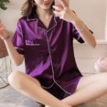 thumbnail image 1 of Ensembles de Pyjama Simples pour Femmes Hauts Shorts Imitation Soie Ample Décontracté Tenue de Maison, 1 of 8