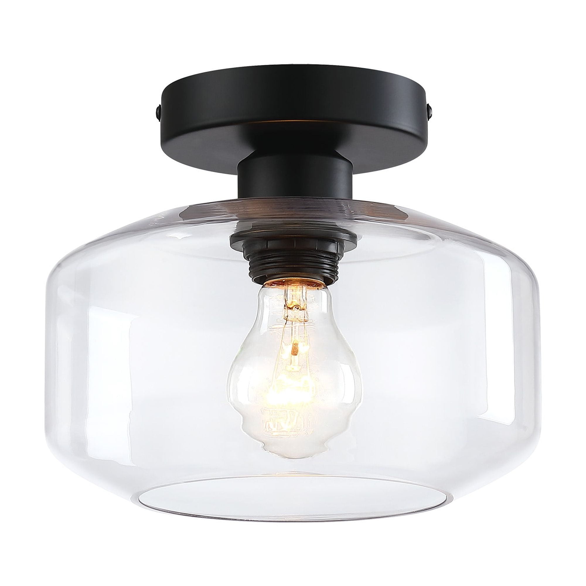 DESIGNERS FOUNTAIN Semi Flush Mount Ceiling Light, 8.75 Inch Clear Glass Lighting Fixture for Kitchen, Bedroom, Bathroom, and Hallway, Matte Black, D335M-SF-MB