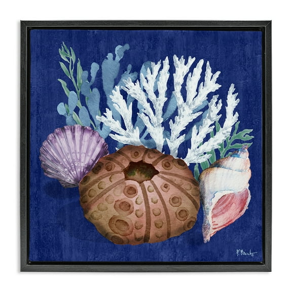Stupell Industries Urchin & Coral Still Life Coastal Painting Black Floater Framed Canvas Art Print Wall Art, 18 x 18