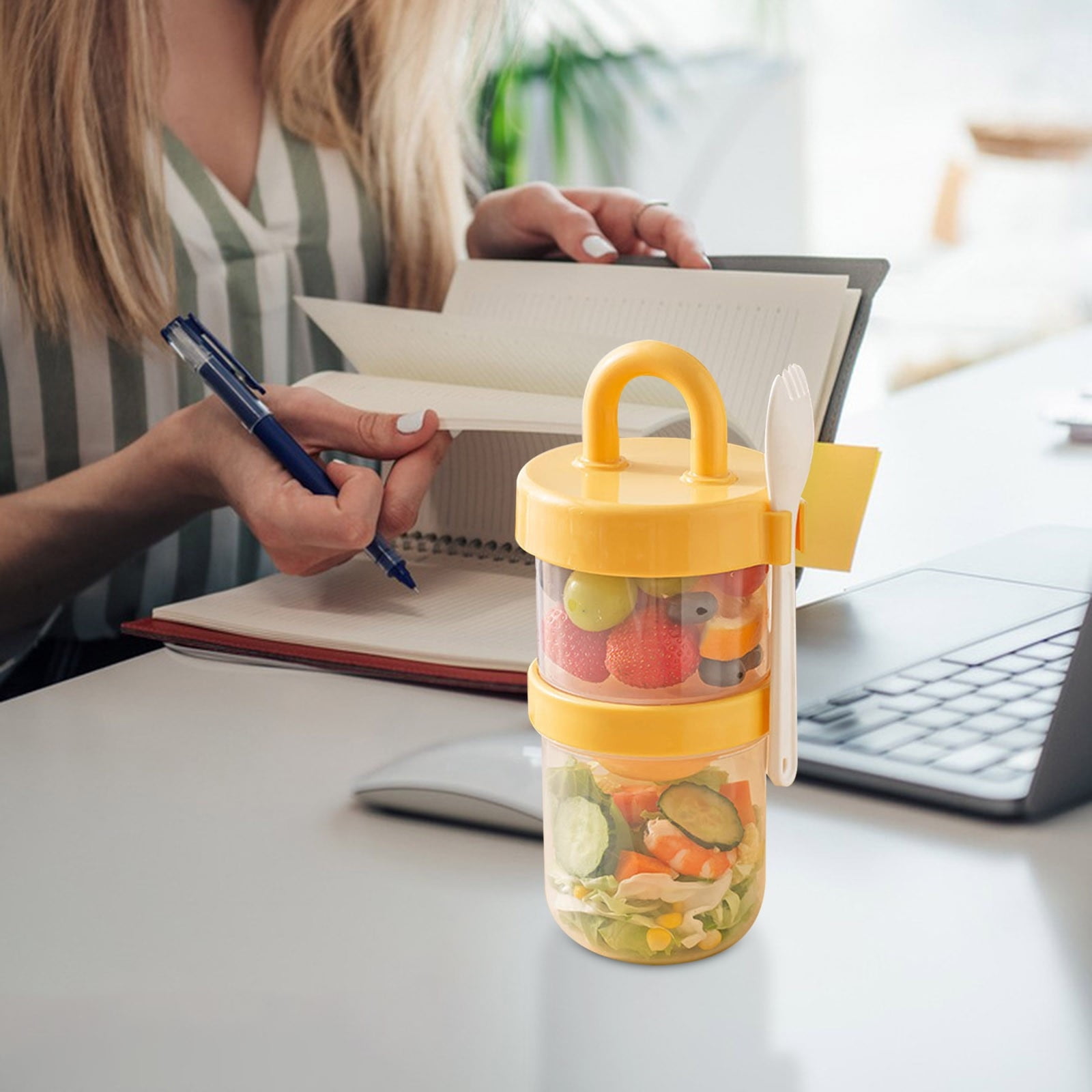 Jubipavy Water Cup And Bottle Simples Student Breakfast Yogurt Salad Cup Double Layer Handy Cup With Lid And Spoon Portable Takeaway Fats Loss Light Diet Cups