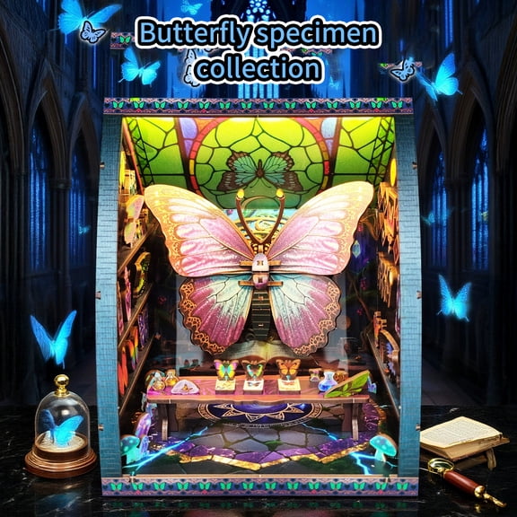 Music Park Book Nook Kit - 3D Wooden Puzzle with LED Lights, DIY Magical Entomology Lab Miniature Dollhouse, Unique Birthday & Christmas Gift for Adults