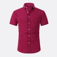 thumbnail image 2 of WREESH Men's Casual Button Down Shirt Linen Solid with Pocket Turndown Short Sleeve Breathable Shirt Red, 2 of 4