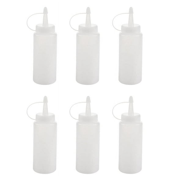 6X Plastic Squeeze Bottle Condiment Dispenser Ketchup Mustard Sauce Clear White 6Oz