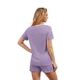 thumbnail image 5 of Qylux Pajamas for Women Set Ribbed Knit Sleepwear Set Summer Short Sleeve Top and Shorts 2 Piece Lounge Set with Pockets,Light Purple,S, 5 of 9
