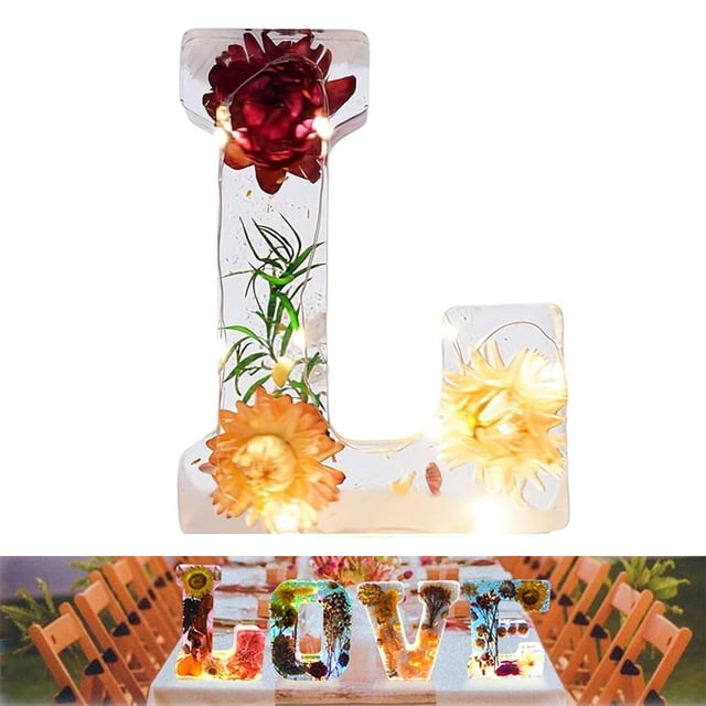 Handmade Floral Night Light Floral Resin Night Light Letter Floral Resin Night Light Flower Resin Letters With LED Light Floral Battery Operated Night Lights First Apartment Must Haves Sensory Room