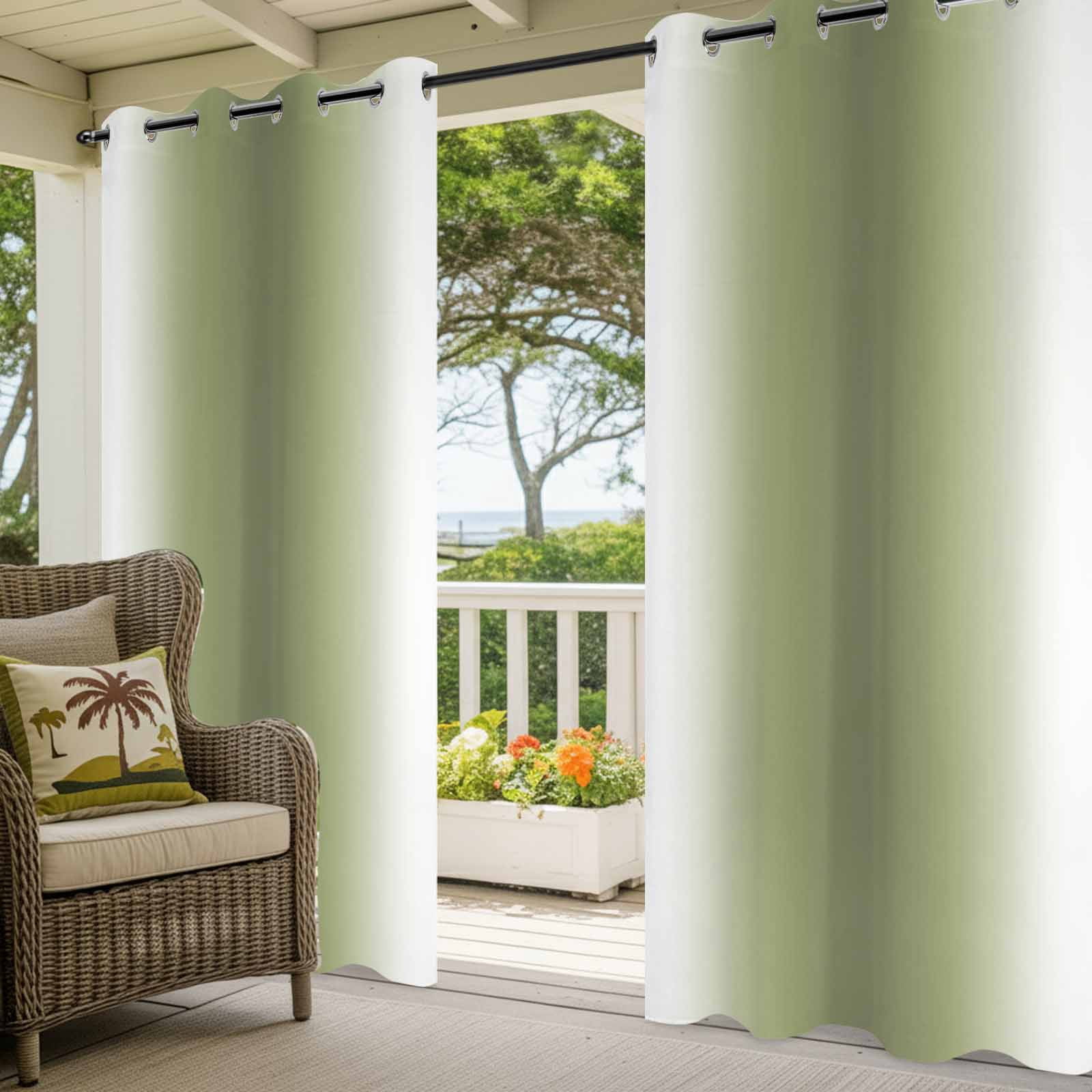 Abstract Green Gradient Outdoor Curtains for Patio, White and Sage Green Highlight Ombre Sunshade Privacy Drapes Grommet Waterproof Outside Curtains for Porch/Cabana/Balcony 54"x 108", 1 Panel