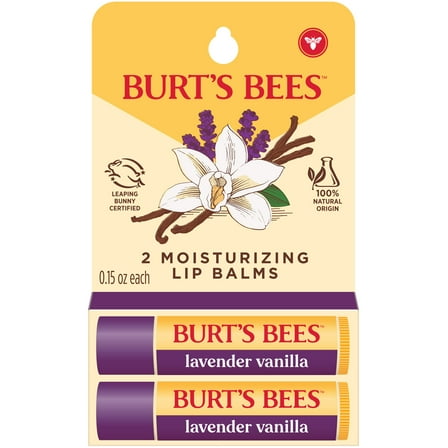 Burts Bees Lavender Vanilla Moisturizing Lip Balm, 2-Pack, 0.15 oz.