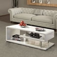 thumbnail image 2 of Wooden Coffee Table with Curling Shelf and Metal Poles, White, 2 of 6