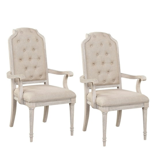 Arm Chair with Padded Seat and Button Tufts Set of 2 Beige - Saltoro Sherpi