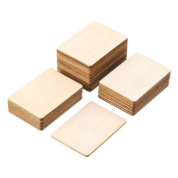 30Pcs Unfinished Rectangle Wood Plaques Blank Pieces DIY Cutouts Wooden Slice