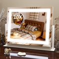 thumbnail image 1 of FENNIO Vanity Mirror with Lights, 12" x 16" Lighted Makeup Mirror with Smart Touch Control, 3 Color Modes & Brightness Adjustable, LED Makeup Mirror with 10X Magnification, 360° Rotation for Bedroom, 1 of 7