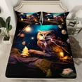 thumbnail image 2 of Cartoon Owl Sheet Set Wild Bird Animal Bed Sheets Set Fantasy Woodland Garden Theme Sheets Bedroom Decor, Branches Leaves 3D Owl Print Top Sheet + Fitted Sheet + 2 Pillow Cases (King), 2 of 5