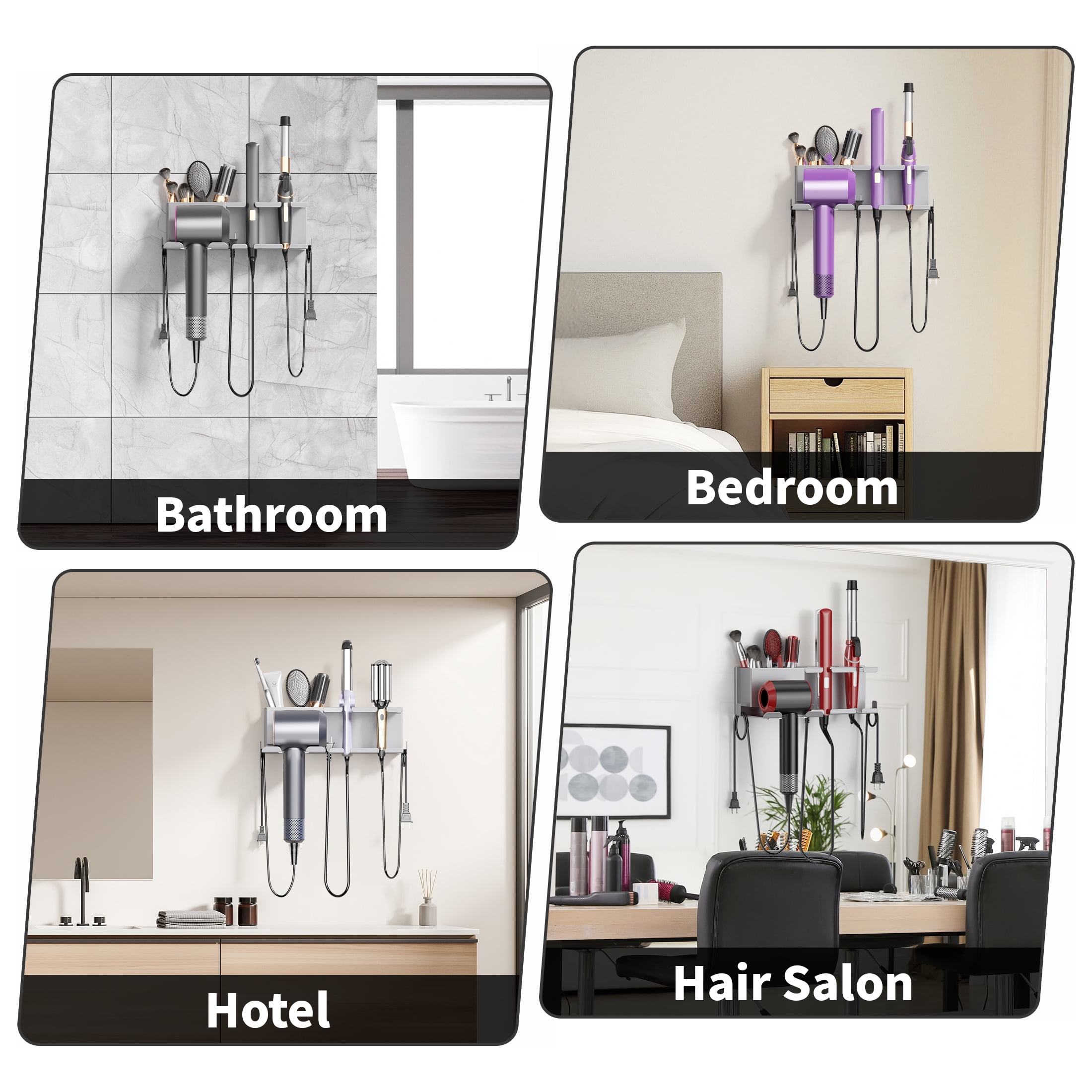 BOIVSHI Hair Dryer Holder Wall Mounted,Blow Dryer Holder for Bathroom, Metal Hair Dryer Rack, Muti-Function Hair Tool Organizer(Gray)