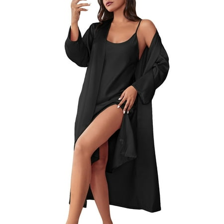 Weyolog   Nightgown for Womens Lingerie Satin Chemise Lingerie Sexy Nightie Full Slips Sleep DressSleepwear 2 Of Nightgown  Summer Dresses for Women 2025  Spring Tops for Women Black M