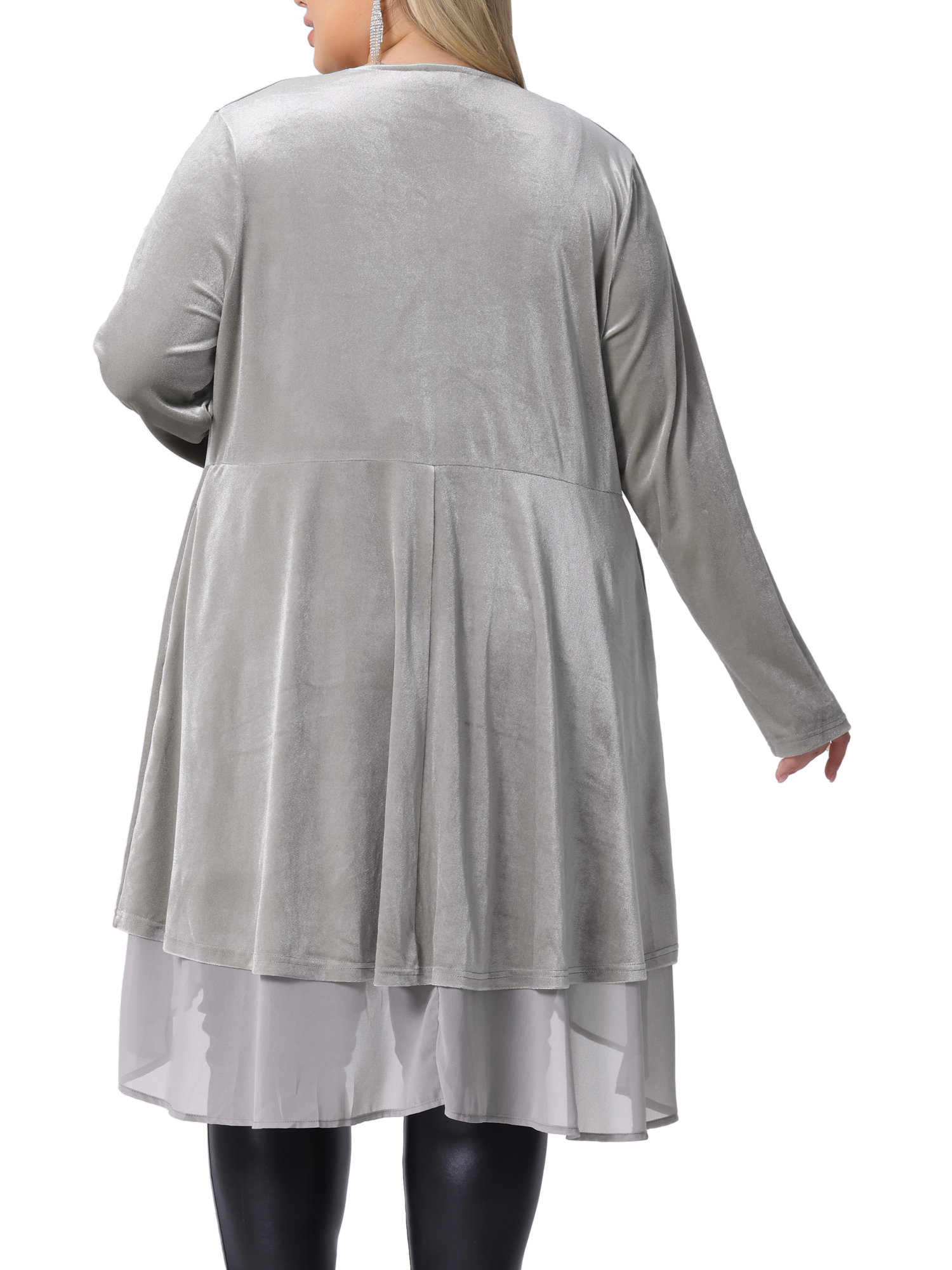 DARING DIVA Women's Plus Size Ruffled Asymmetric Open Front Velvet Jackets 3X Silver