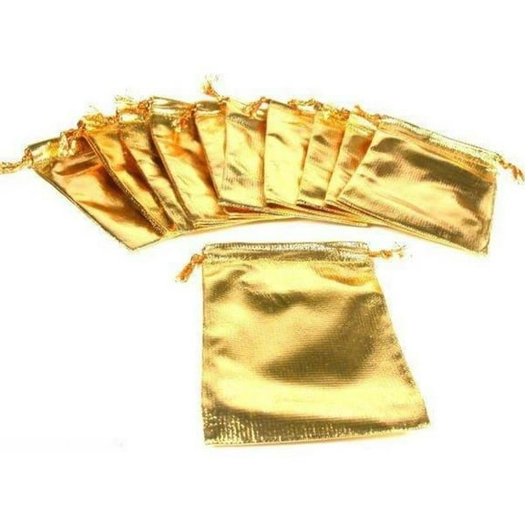 12 Pouches Gold Gift Bag Drawstring Jewelry 4.5"