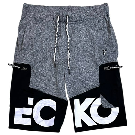 Ecko Unltd Men's Colorblock Activewear Shorts With Side Zip Cargo Pockets (X-Large, Grey Marled)