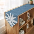 thumbnail image 4 of Tropical Palm Tree Table Runner Linen Burlap Table Runner 72 Inches Long Retro Blue Summer Coastal Coconut Leaves Dresser Scarves for Kitchen Island Coffee Dining Room Party Holiday Decor 13"x72", 4 of 8