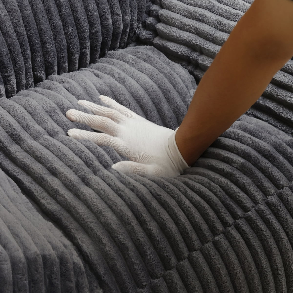 Giant Plush Bean Bag Chair for Adults with Armrests and Footstool -- Comfy Grey Beanbag Chaise Lounge Lazy Floor Sofa Chair for Living Room, Bedroom & Dorm, Cozy Fluffy Cloud Mini Couch BN.8636