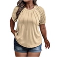 thumbnail image 2 of Tdoqot Womens Trendy Plus Size Tops- Lace Short Sleeve Crewneck Casual Pleats Summer Shirts Blouses Khaki Size L-5XL, 2 of 7