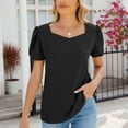 thumbnail image 2 of loopsun Plus Size Tops for Womens,Womens Summer Tops,Women's Fashion Solid Color Short Sleeve V-Neck Fallow Jacket Black S, 2 of 5