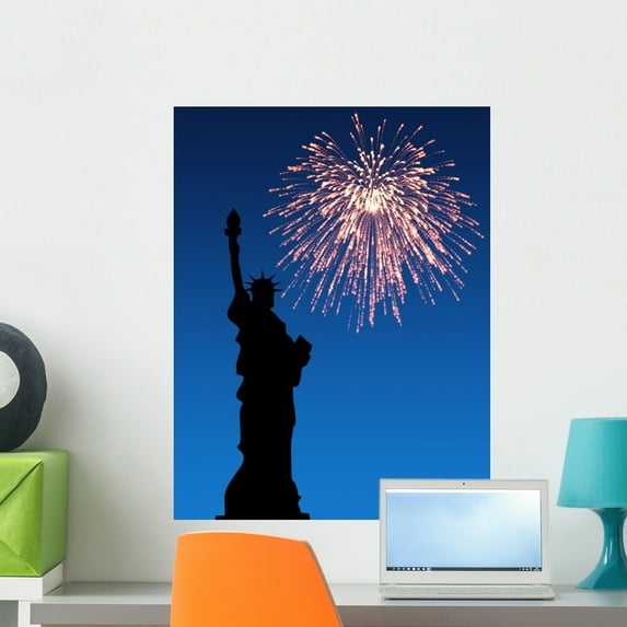 July 4th Fireworks Statue Wall Mural by Wallmonkeys Peel and Stick Graphic (24 in H x 18 in W) WM12244