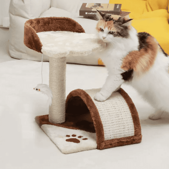 8 Side Eco-Friendly Sisal Rope & Cat Kitten Scratching Post Set with Brown Cat Bridges