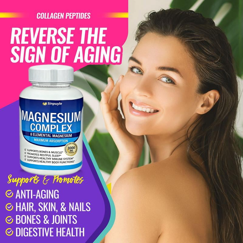 Magnesium Complex 1000mg | 8 Elemental Magnesium for Maximum Absorption | Supports Restful Sleep, Bones, Muscle & Immune Health | 90 Capsules