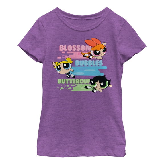Girl's The Powerpuff Girls Rainbow Stripes Graphic Tee Purple Berry Medium