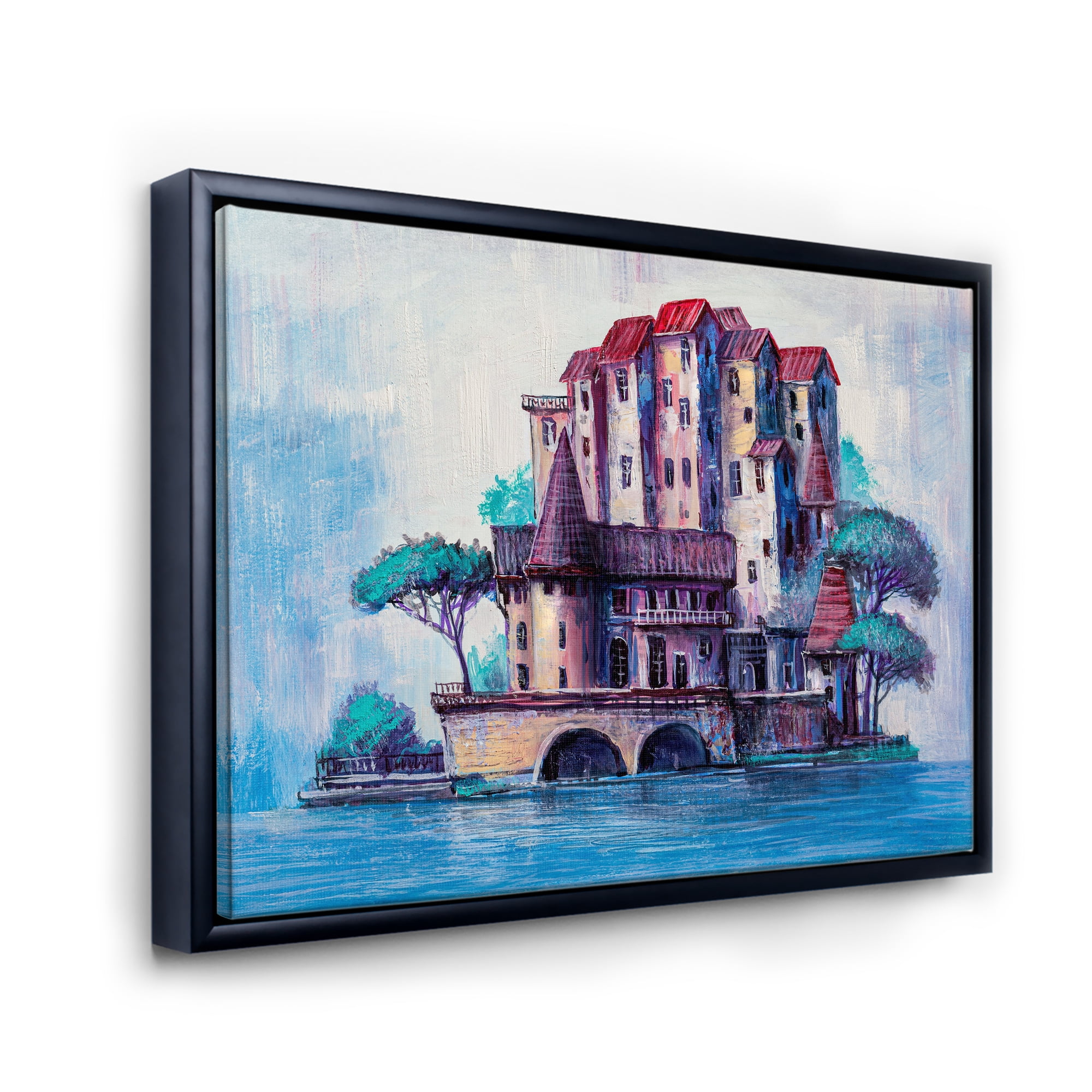 Designart 'Ancient City Skypscrapers By The Bridge' Traditional Framed Canvas Wall Art Print