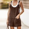 thumbnail image 2 of Mrat Women's Summer Button Cotton Pocket Suspender Shorts Jumpsuit Strap Pants Women Casual Wide Leg Sweatpants S-56 Brown 4XL, 2 of 6