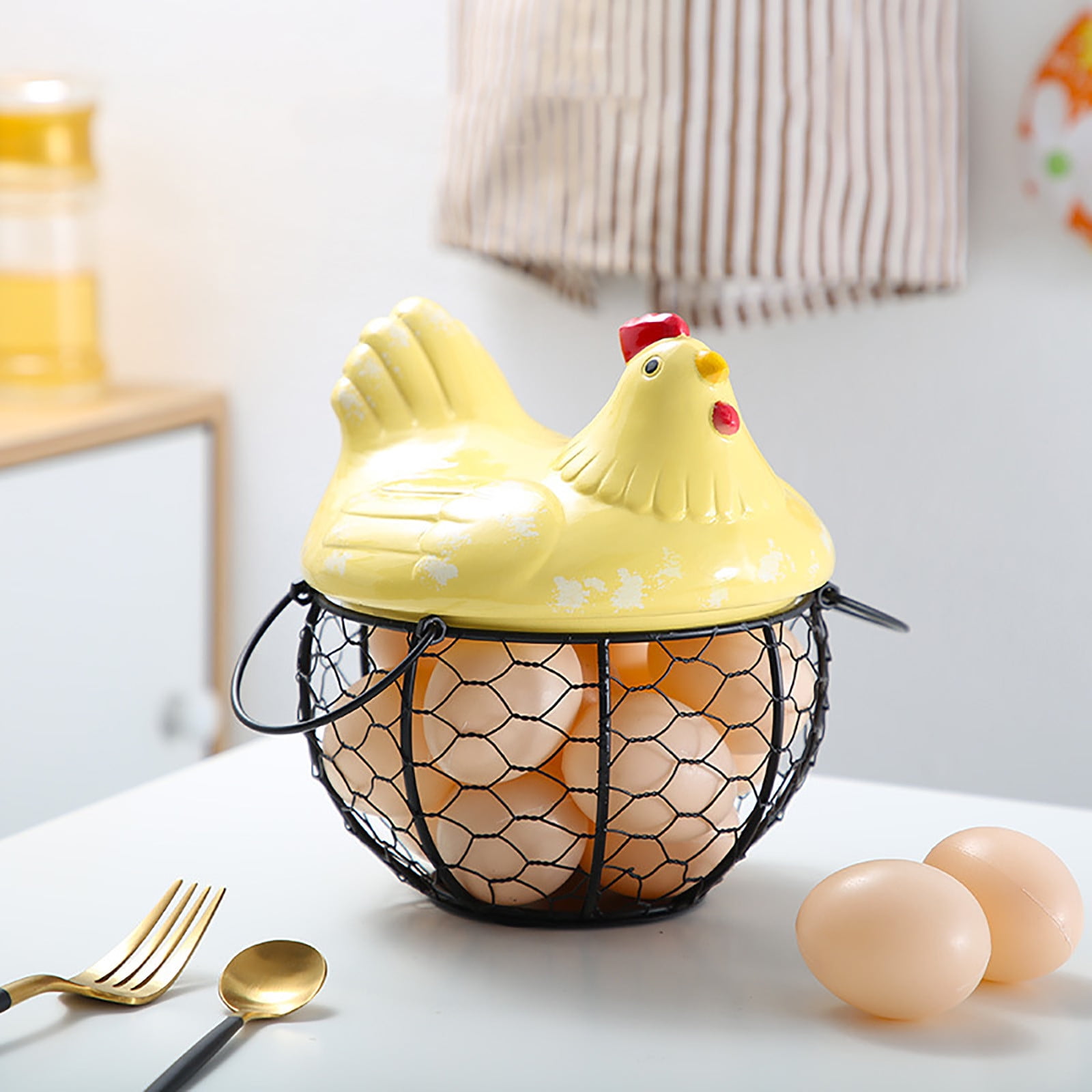 Rovga Eggs Holder Basket Organizer Storage Ceramic Fruit Container Kitchen Hen Decor