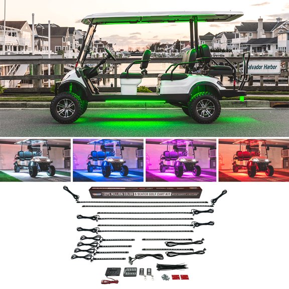 LEDGlow 12pc Million Color LED 6 Seater Limo Golf Cart Underglow Lighting Kit with Canopy & Wheel Well Lights