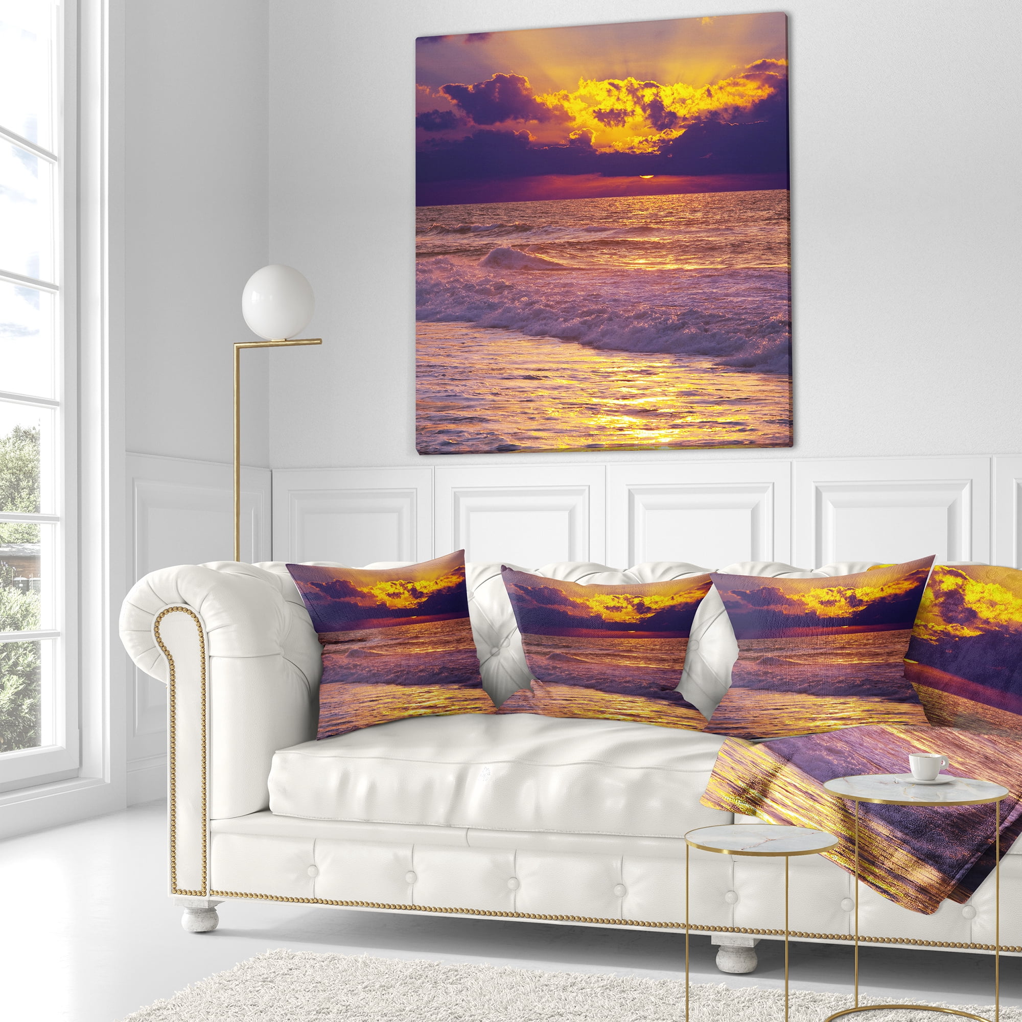 Designart Clouds in Bright Sunshine At Sunset - Landscape Printed Throw Pillow - 16x16