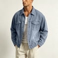 thumbnail image 4 of sdhkgrrt Men's Plus Size Denim Shacket Fall Winter Long Sleeve Collared Casual Jacket Button Down Work Outfits Loose Fit Clothes, Light Blue XL, 4 of 8