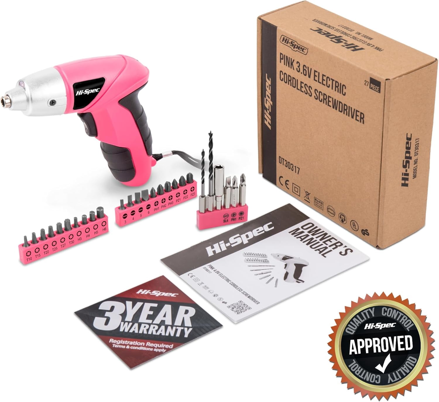 General Small Electric Screwdriver, Mini Drill Set, Rechargeable 3.6V Cordless Screwdriver with 26 Driver Bits, Power Tool for Small Projects & Home Use, Pink