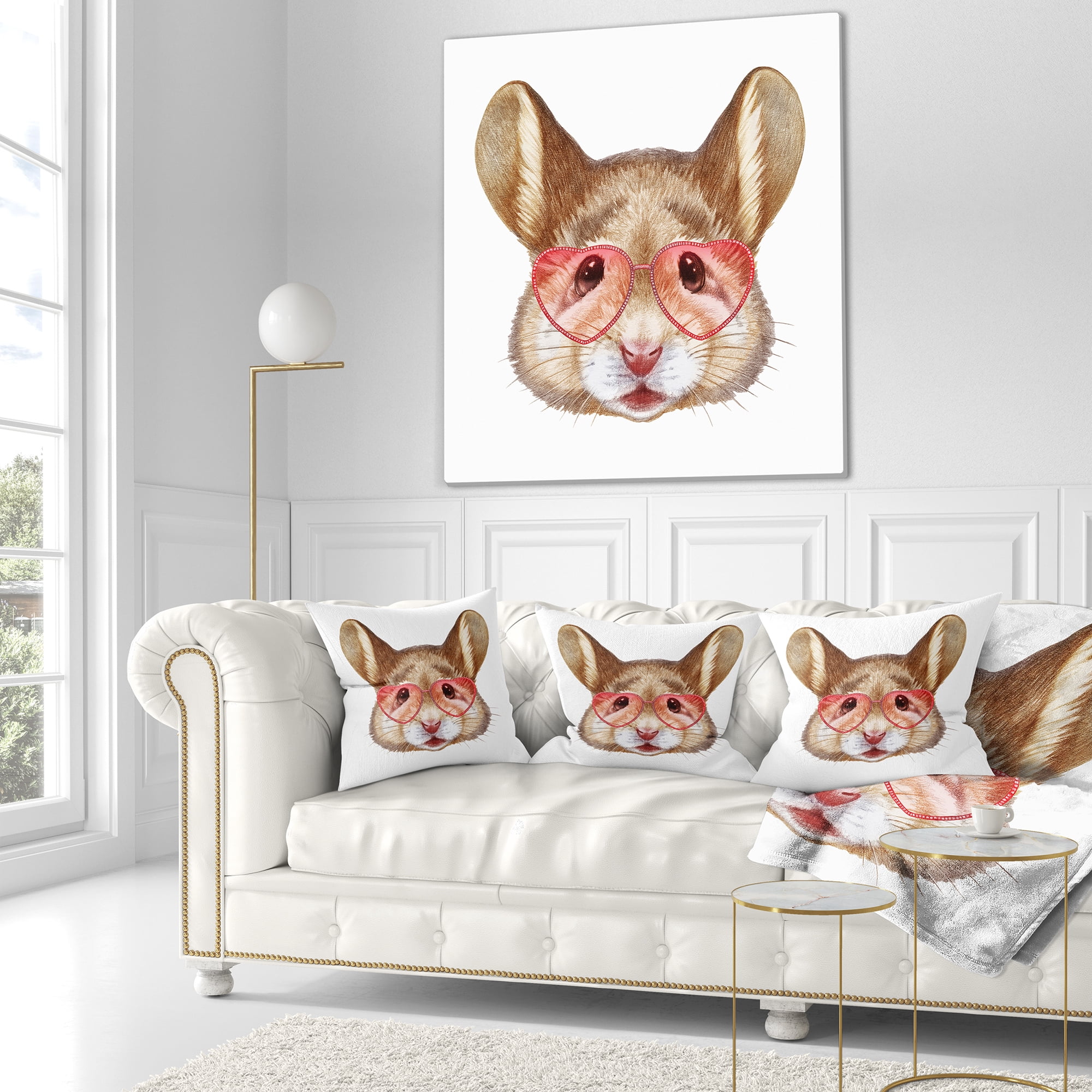 Designart Funny Mouse with Heart Glasses - Animal Throw Pillow - 16x16