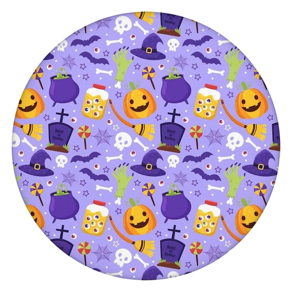 Round Pumpkin Halloween Tablecloth with Elastic Border 44 Inch - Fitted Washable Spooky Theme Party Dining Table Cover