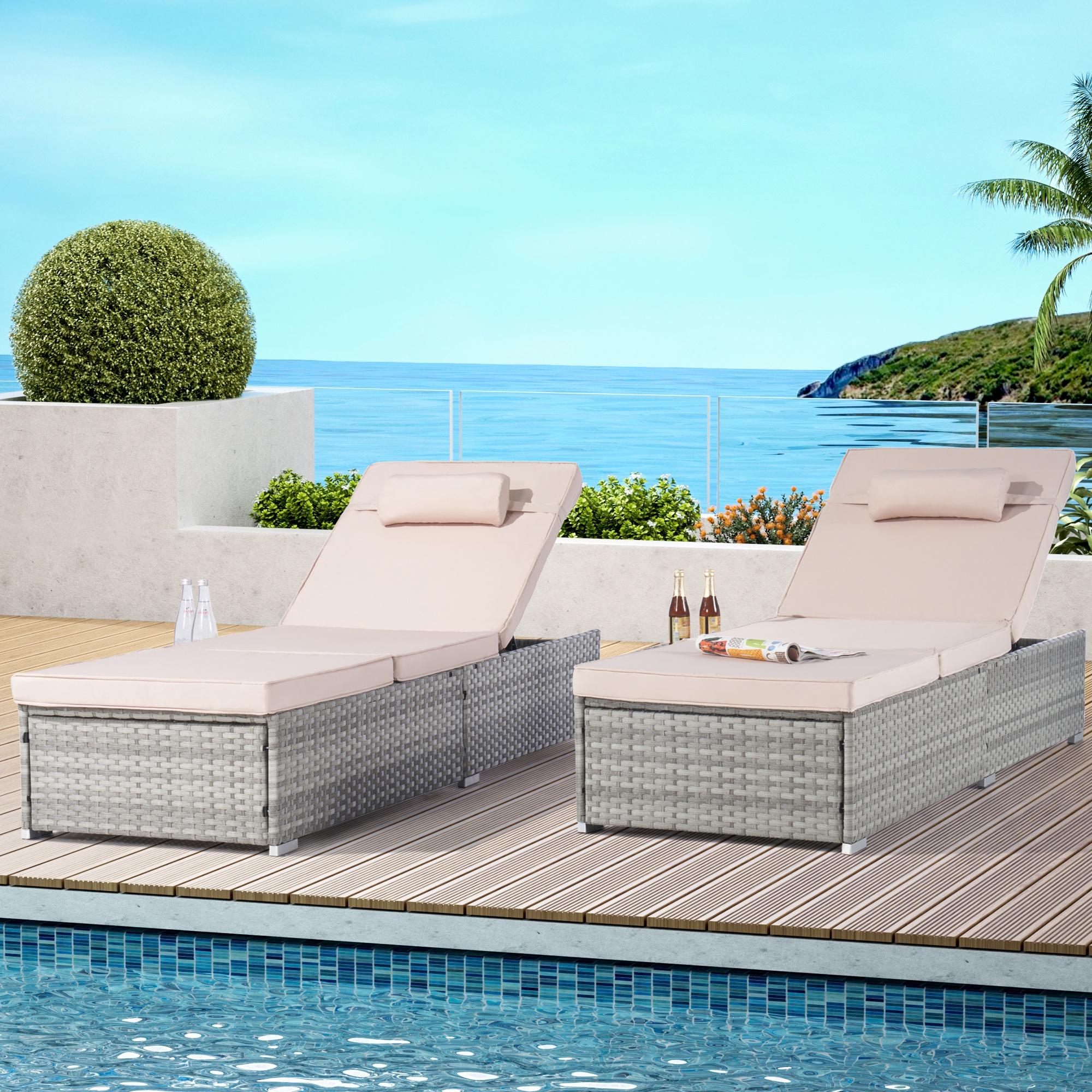 Patio Chaise Lounge Set of 2, Outdoor Lounge Chairs with 5 Backrest Angles, Chaise Lounge Chairs, Patio Reclining Chair Furniture for Poolside, Deck, Backyard - image 2 of 10