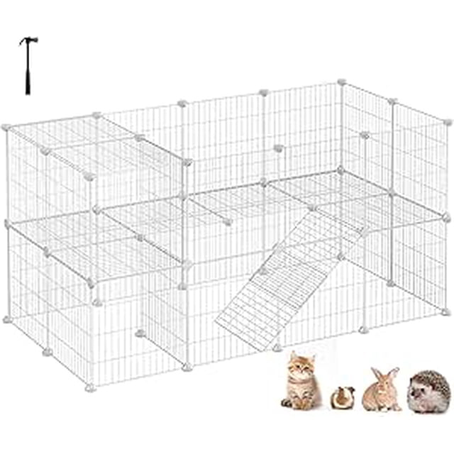 SONGMICS Enclos pour Animaux, Villa Premium en Fil Métallique pour Cochons d'Inde, Lapins, Chiots