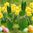thumbnail image 6 of Moss Bunny Figurine with Burlap Scarf - Artificial Flocking Rabbit Statue, Green Standing Easter Decoration for Spring Garden, Home, and Festival Decor, 6 of 7