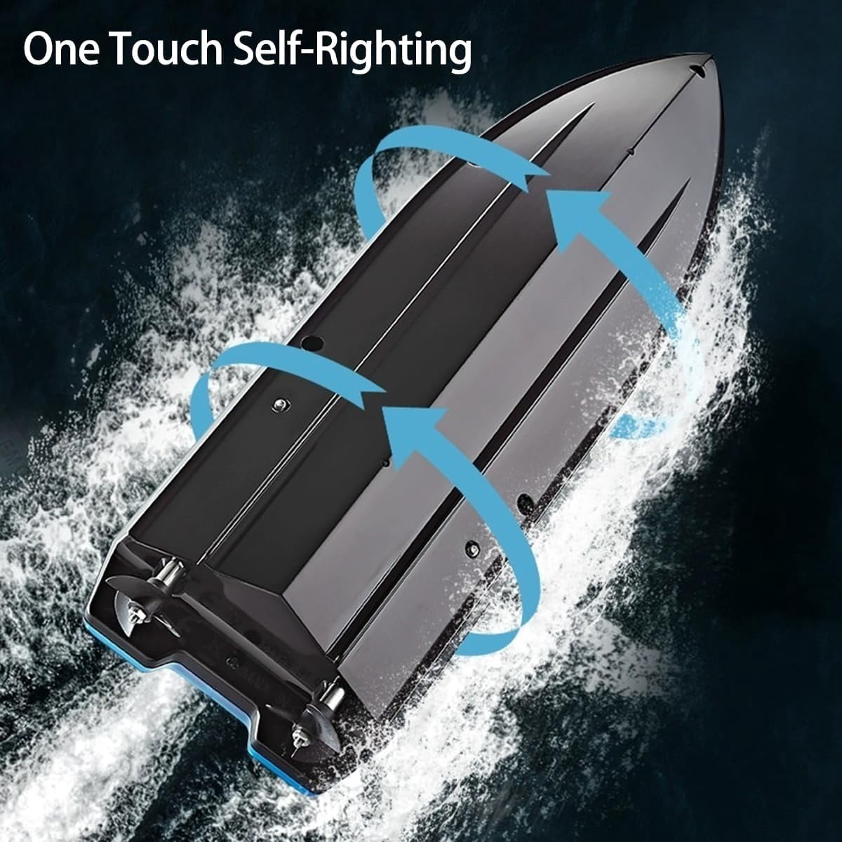 RC Speedboat, Funtogether Toys, with LED Lights, Rechargeable Waterproof Racing Toy for Pools & Lakes