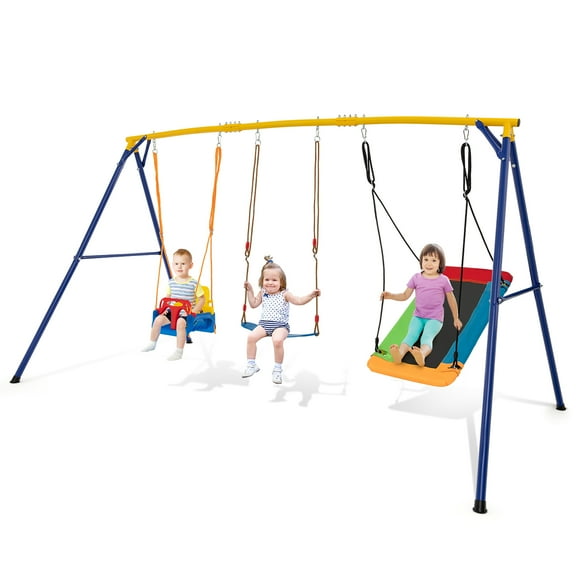 Gymax 3-in-1 Kids Swing Set 660 LBS Carbon Steel Swing Frame w/ Belt Swing for Toddlers