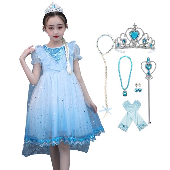 HAWEE Girls Elsa Princess Dress Up Costumes Snow Queen Dress Halloween Christmas Costume