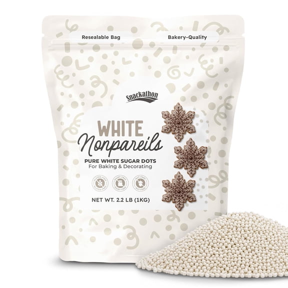 Snackathon Sprinkles for Baking  Decorating, White Nonpareils, 2.2 lb Resealable Bag, Bulk White Sugar Dot Sprinkles for Cakes, Ice Cream, Cupcakes, Cake Pops  Dessert Toppings
