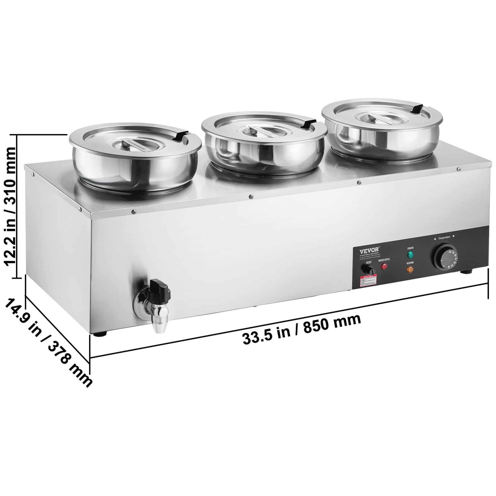 VEVOR Electric Soup Warmer, Three 7.4QT Stainless Steel Round Pot, 1200W Commercial Food Warmer, 86~185°F Adjustable Temp, Bain Marie with Anti-Dry Burn and Reset Button, for Restaurant, Buffet