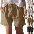 thumbnail image 6 of Womens Linen Shorts Elastic Waist Drawstring Cotton Linen Shorts with Pockets Loose Fit Outdoor Summer Beach Shorts White,XL, 6 of 6
