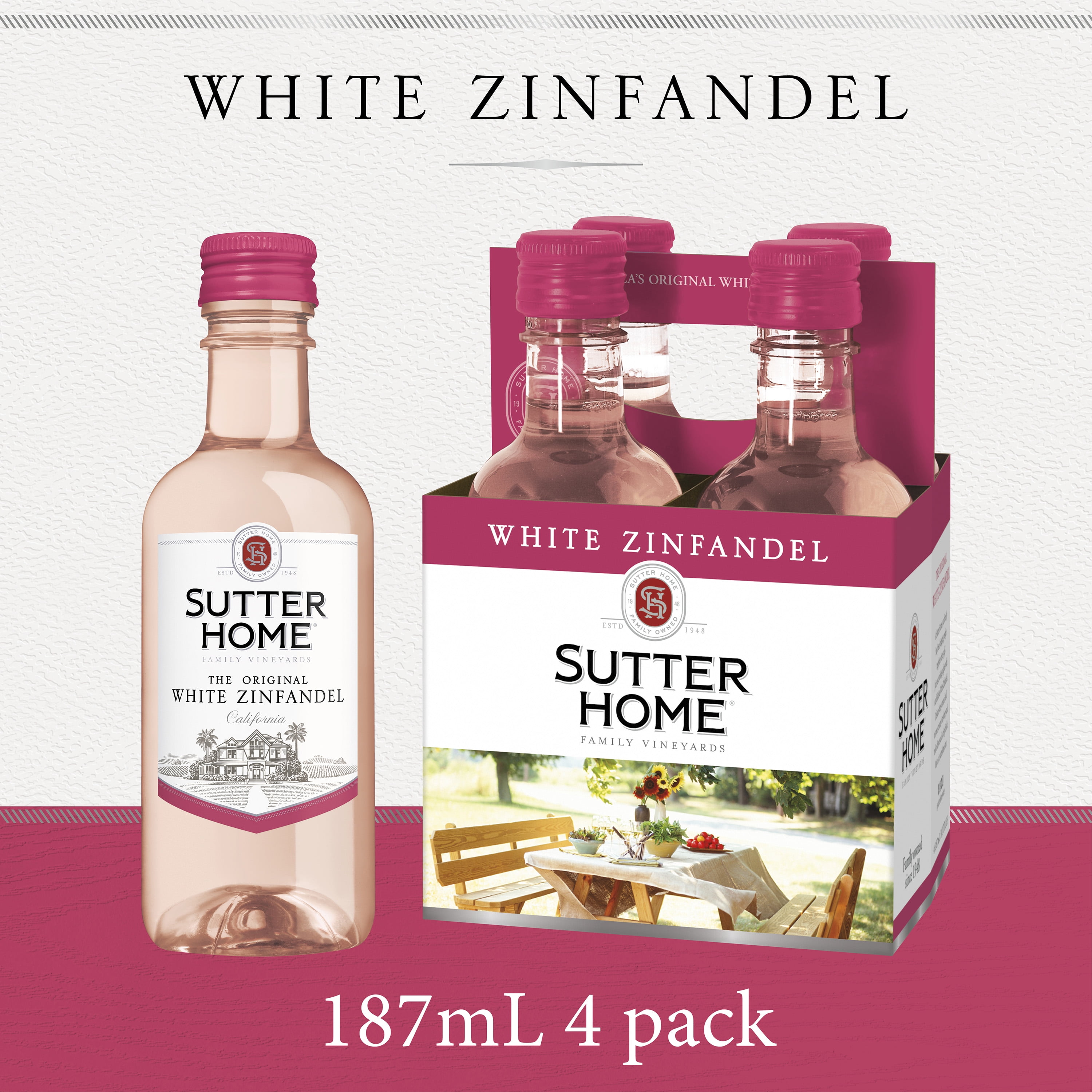 Sutter Home White Zinfandel Wine, 187mL Wine Bottles (4 Pack) - Walmart.com 